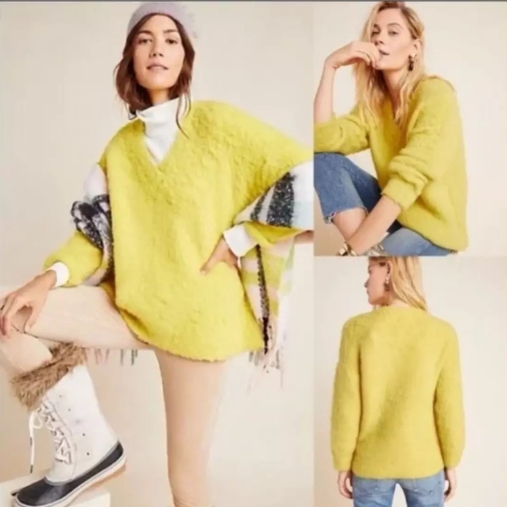 Maeve Anthropologie Merino Wool Oversized Yellow Cozy Sweater 080 Fisherman